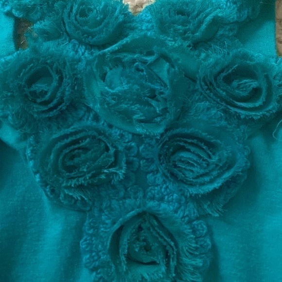 Celebrity Pink turquoise green halter top/dress. Handmade flowers . Size Large. - Picture 3 of 10